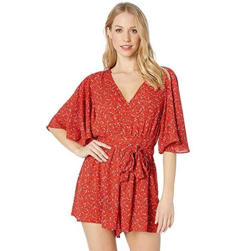 Jack by BB Dakota New Women's Spring Breaker Floral Flutter Sleeve Romper Red 6